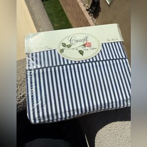 Croscill Park Avenue Twin Sheet Set – Navy Stripe, 200 TC, Vintage NWT